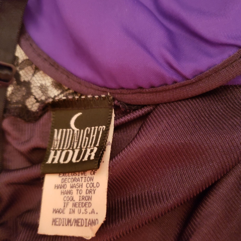 Cami Stocking 4 Garter Purple Satin Black Lace Midnight Hour Size M NWOT - Picture 5 of 7